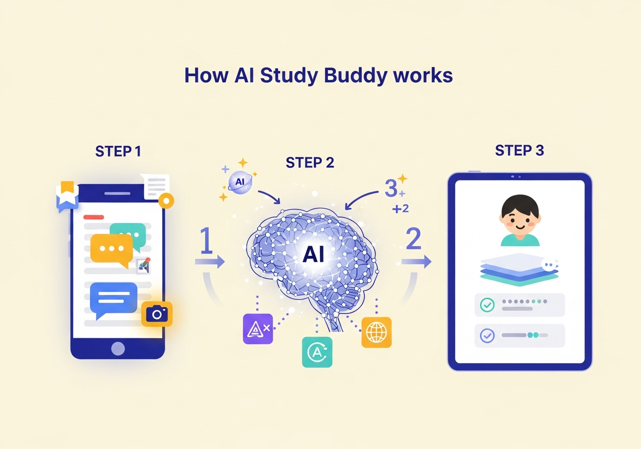 Quy trình 3 bước AI Study Buddy hoạt động