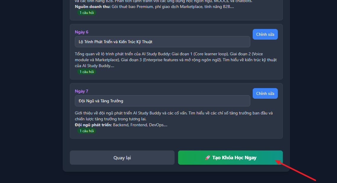 Chỉnh sửa nội dung từng ngày