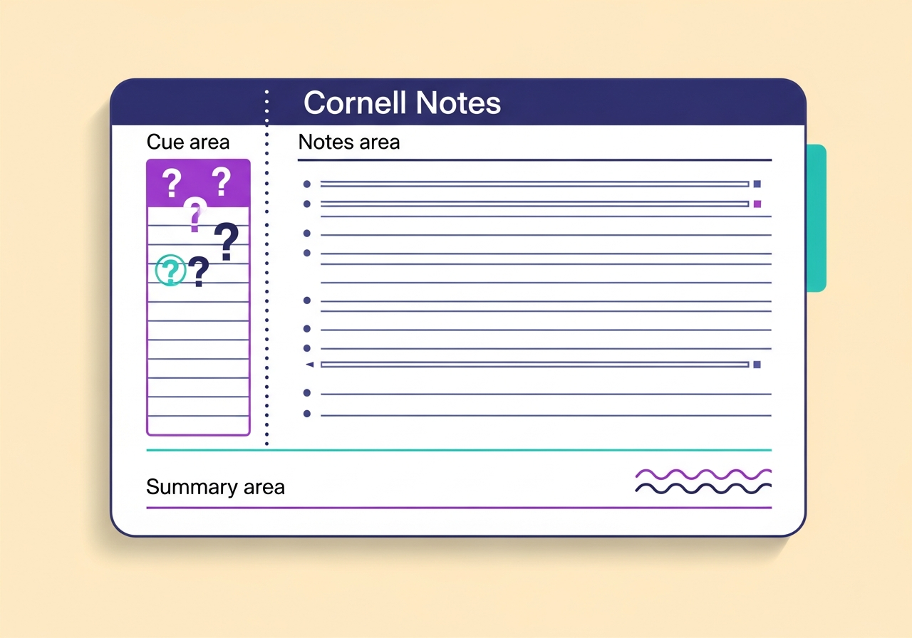 Layout 3 vùng của trang Cornell Notes